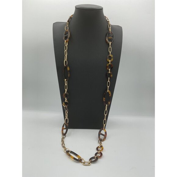 Tortoiseshell & Gold-Tone Link Necklace 19" Drop - Picture 1 of 3